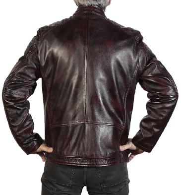 SL100233 - Burgundy Leather Easy Fit Biker Jacket
